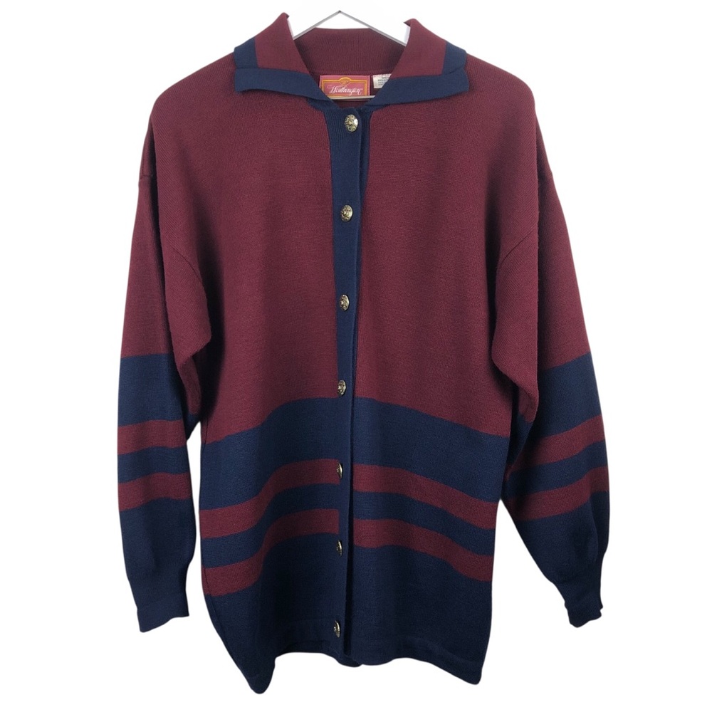 Worthington Vintage Wool Blend‎ Cardigan Burgundy and Navy Size Large